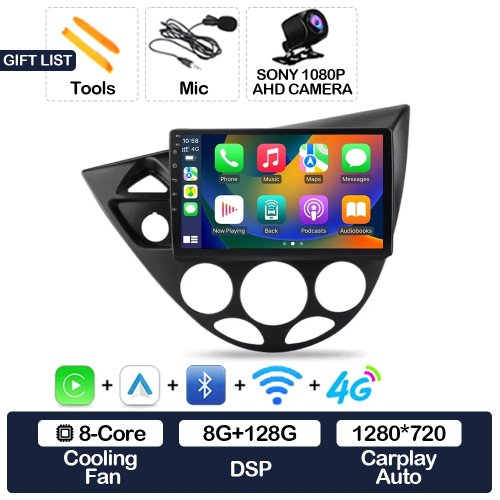 Android 15 Carplay Auto Voor Ford Fiesta 1995-2001 Focus MK1 1998-2004 Autoradio Multimedia Speler Head Unit GPS 4G WIFI QLED