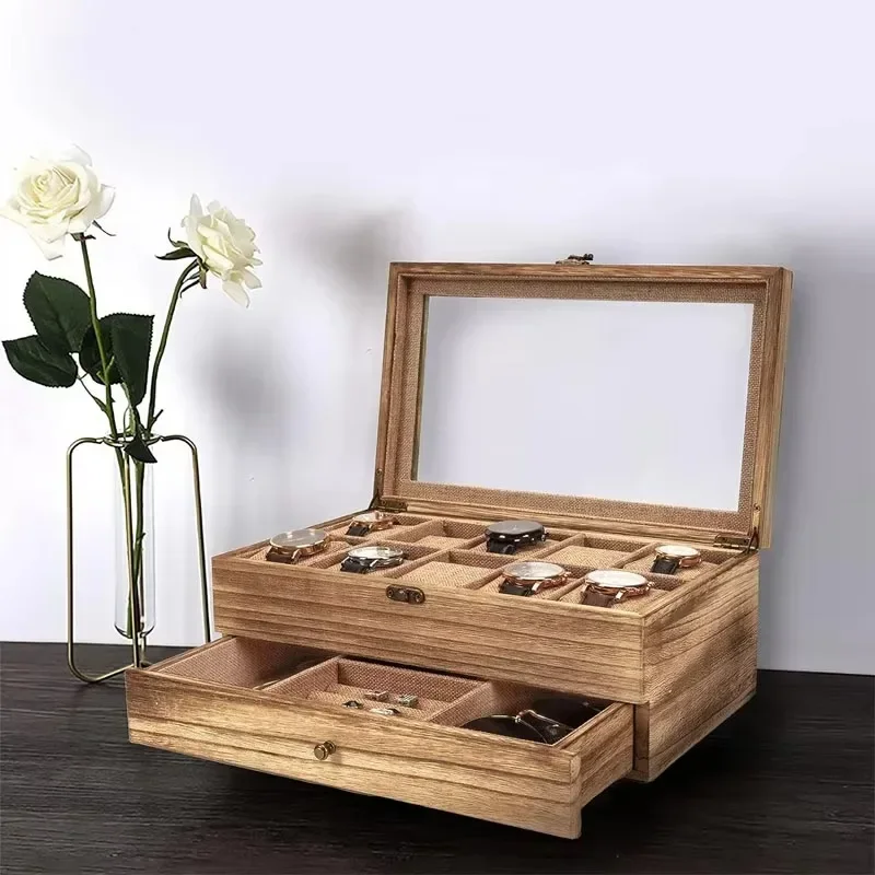 Watch box 10-slot watch box men's and women's wooden watch rack storage device