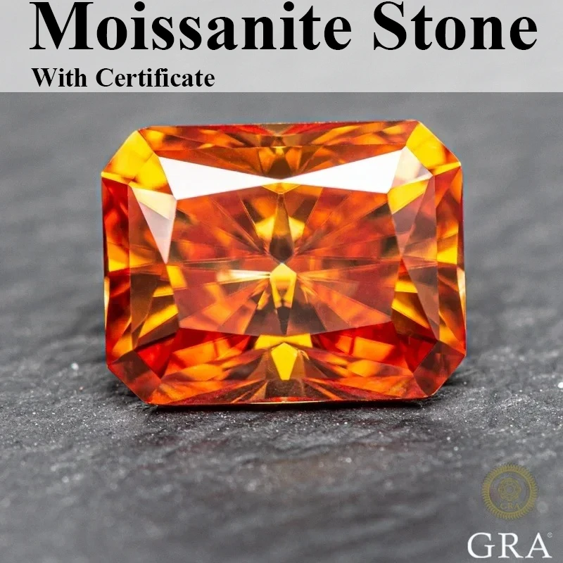 

Moissanite Radiant Cut Orange Color Gemstone for Jewel Making DIY Ring Necklace Earrings Main Materials with Certificate