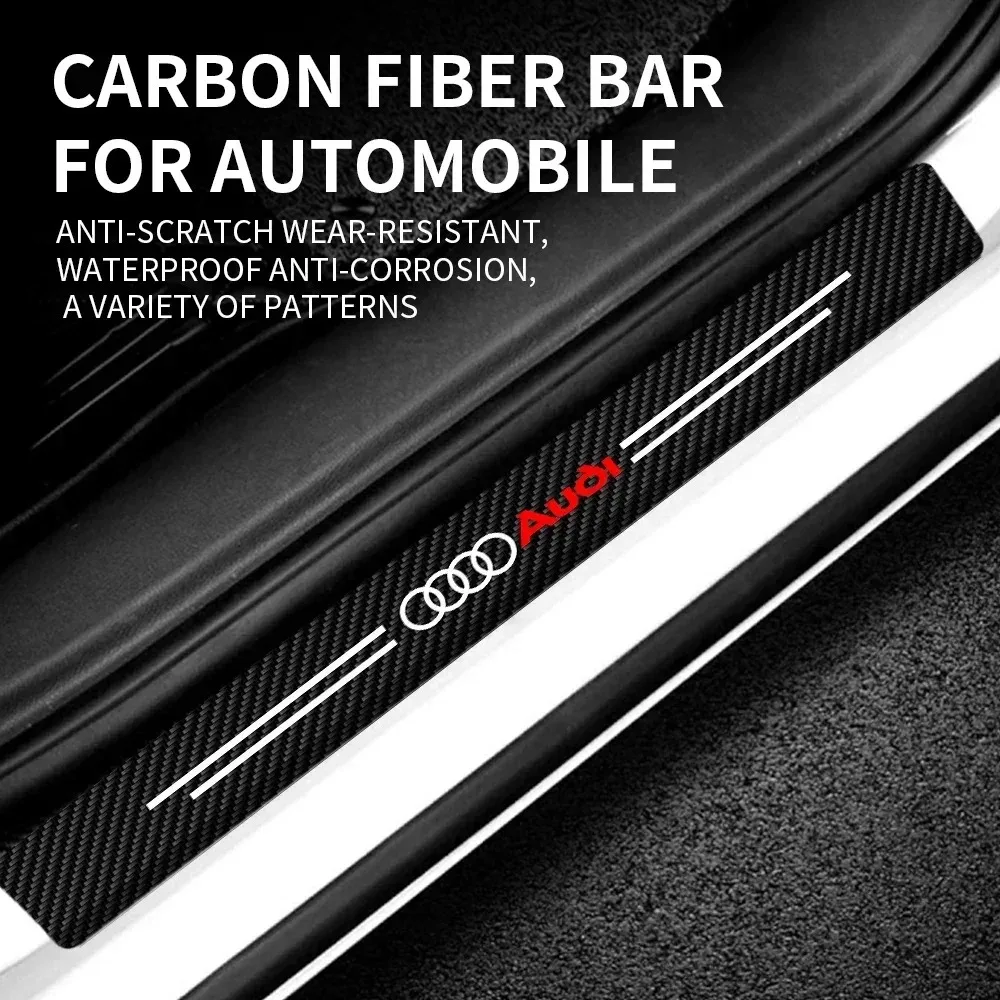 Car Sticker Trunk Door Sill Protector Anti-scratch Threshold Decals For Audi A3 A4 A6 A7 A8 Q3 Q5 Q7 Logo Carbon Fiber Strips