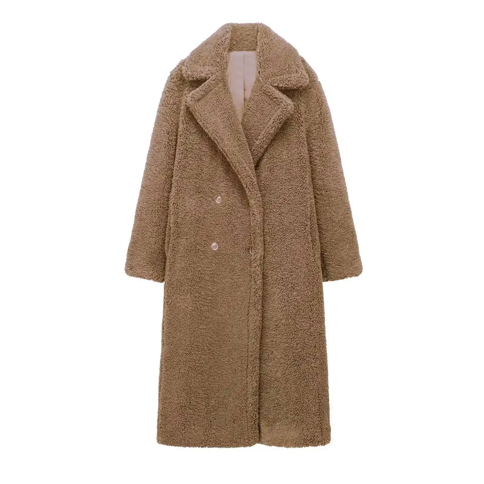 ZA Abbigliamento da donna transfrontaliero Giacca soprabito in veet di pecora lunga calda invernale in stile europeo all'ingrosso