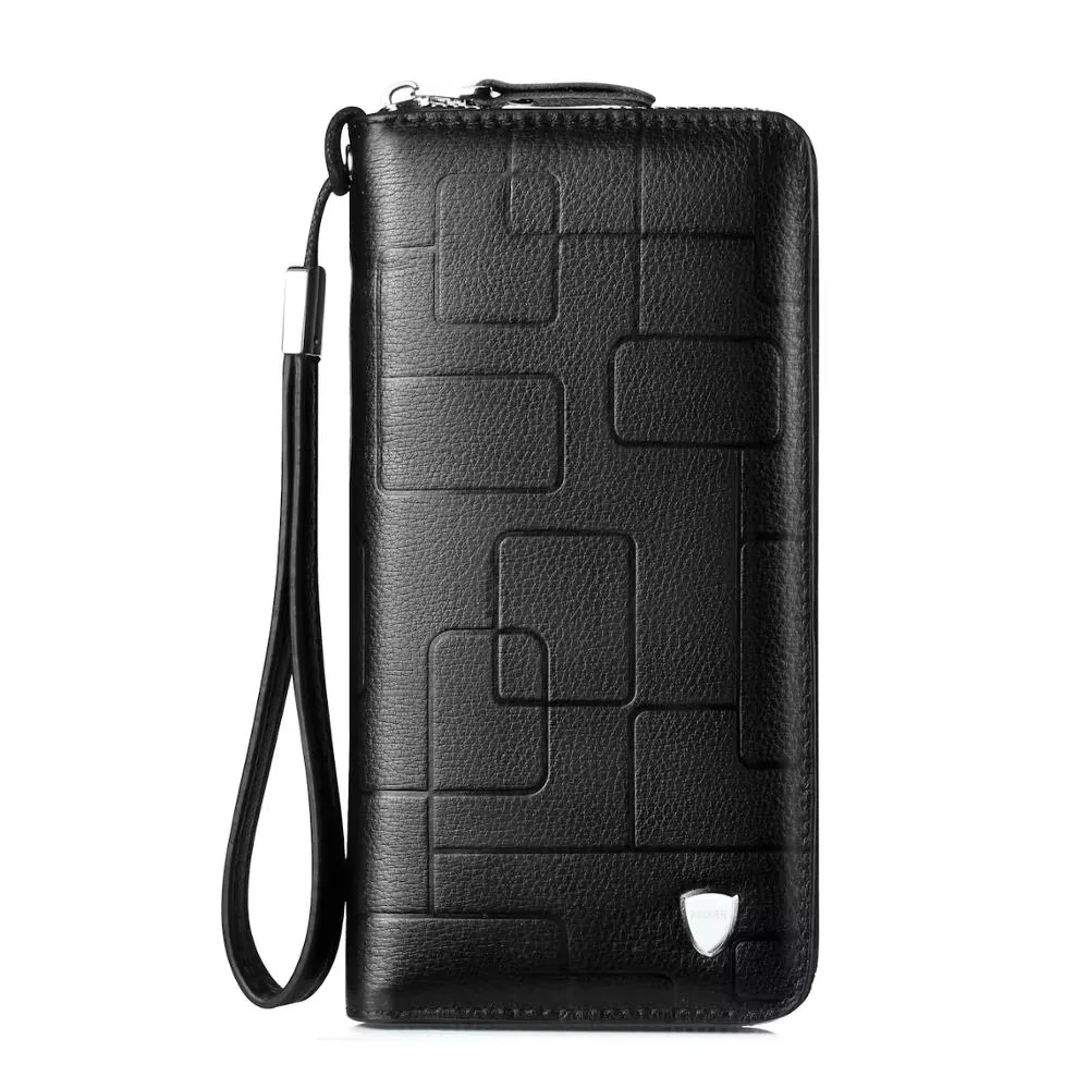 Business clutch bag Soft leather zipper Large capacity men's wallet High quality long wallet