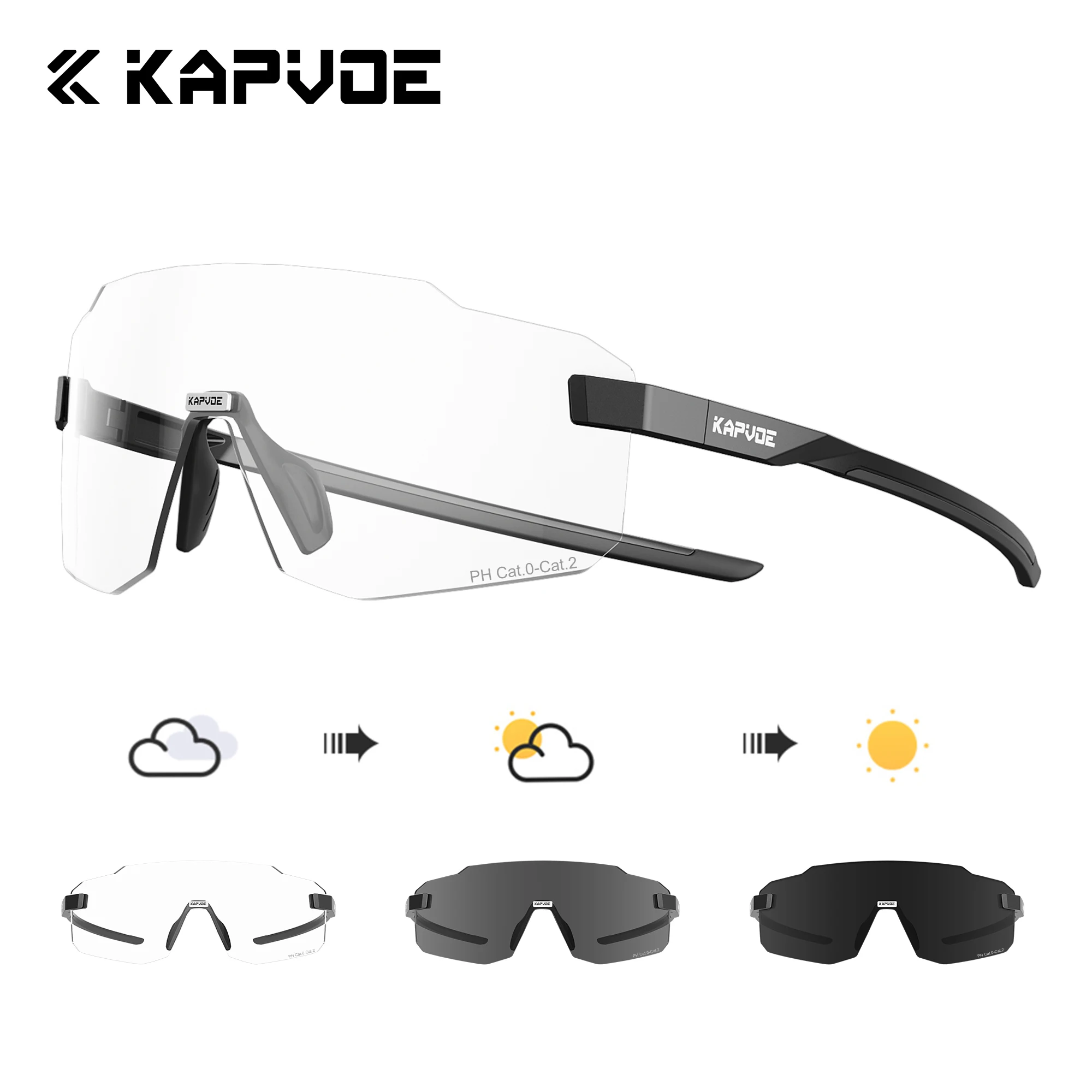 Kapvoe Photochromic Cycling Glasses Marathon Running Sunglasses Lightweight Bicycle MTB Eyewear Sports Windproof UV400 Goggles
