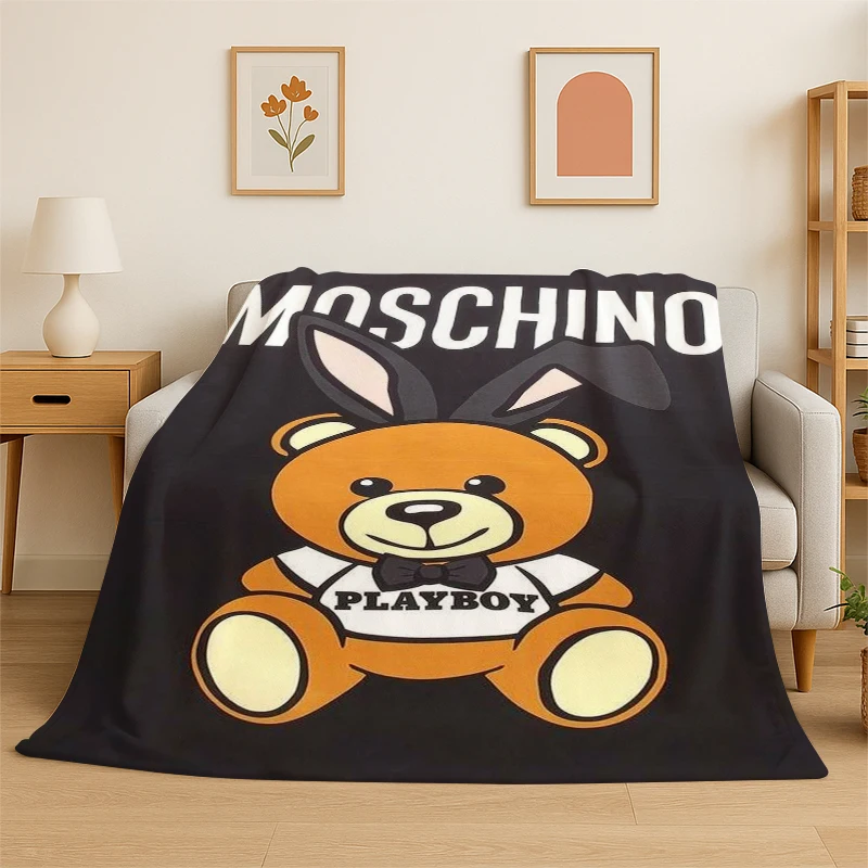 Cobertor de flanela macio com desenho de urso clássico M-Moschino, cobertor aconchegante para cama, sofá, quarto, sala de estar, viagem, piquenique infantil