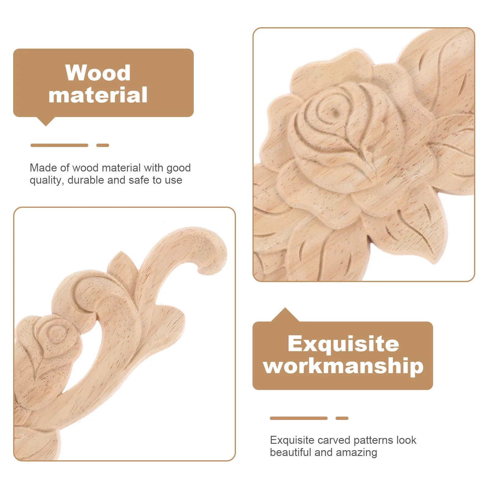 

2pcs Wooden Carved Appliques Unpainted Frame For Cabinet Door Bed Furniture Decoration Wood Carving Decal Home Decor Craft