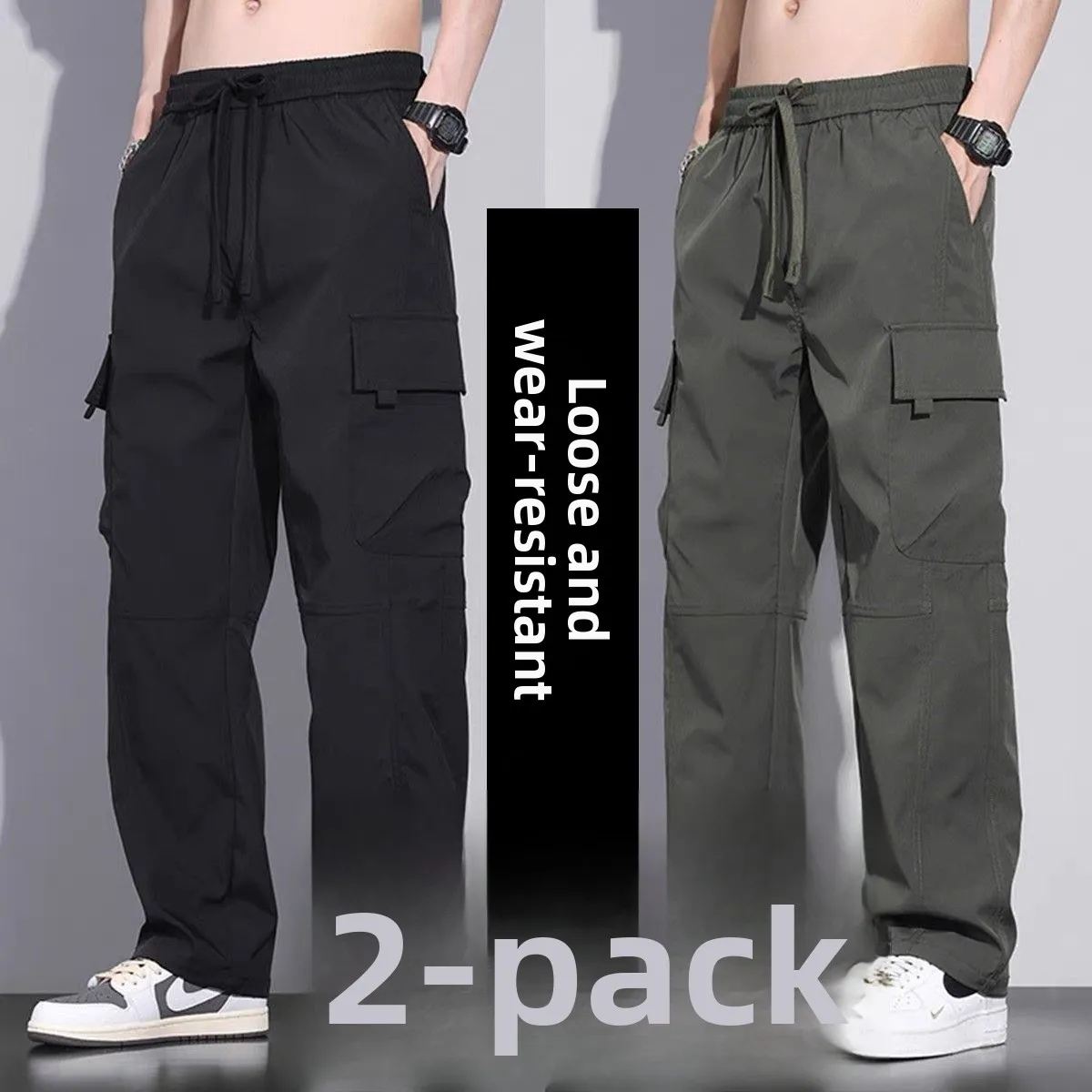 

Men's Workwear Pants Straight Leg Loose Fit Casual Trousers Multi-ket Wear-Resistant Spring Autumn Large Size Long Pants
