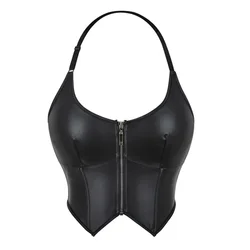 Corsetto in pelle da donna Crop Top Sexy Overbust Lace up Zipper Steampunk Bustier dimagrante Body Shaper Korsett