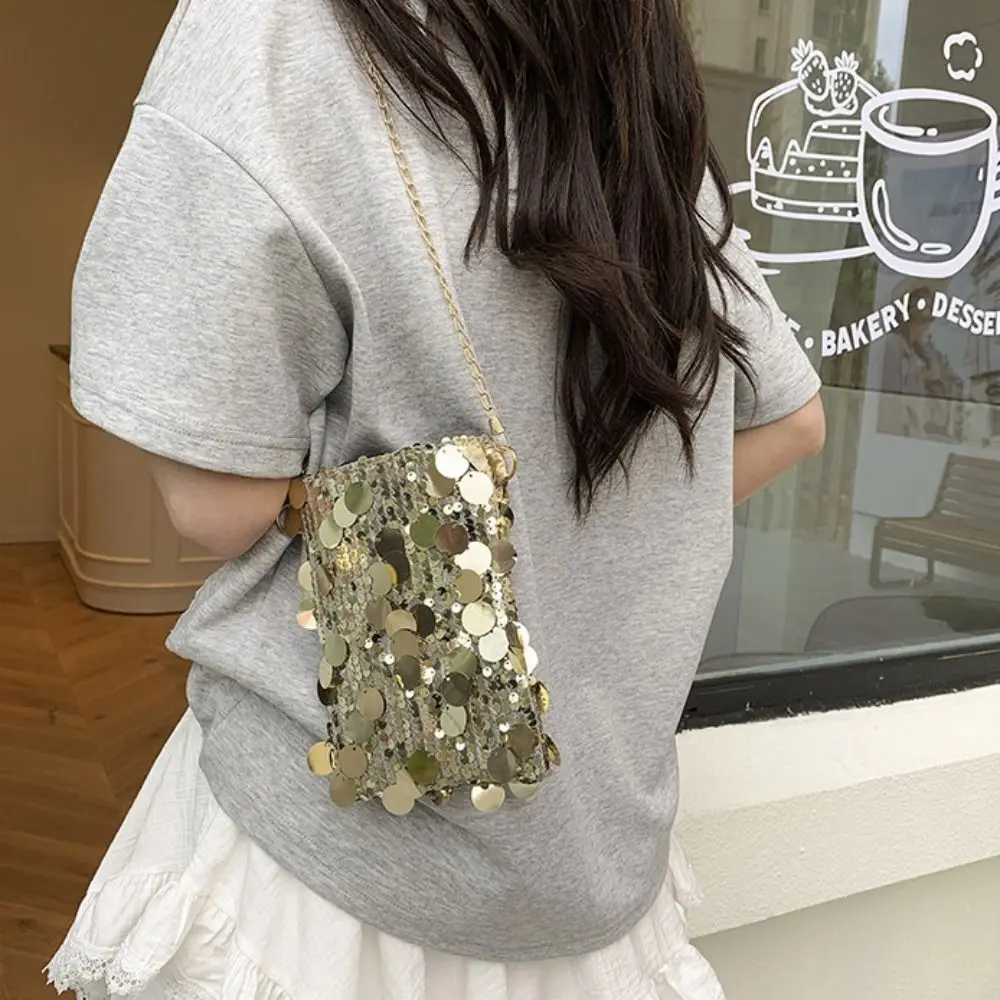 Casual Blingbling Sequin Crossbody Bag Canvas Large Capacity Glitter Bag Handbag Cute Mini Square Bag Travel