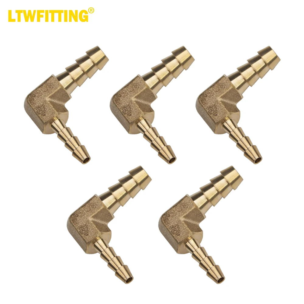 

LTWFITTING 90 Deg Reducing Elbow Brass Barb Fitting 1/4-Inch x1/8-Inch Hose ID Air/Water/Fuel/Oil/Inert Gases (Pack of 5)