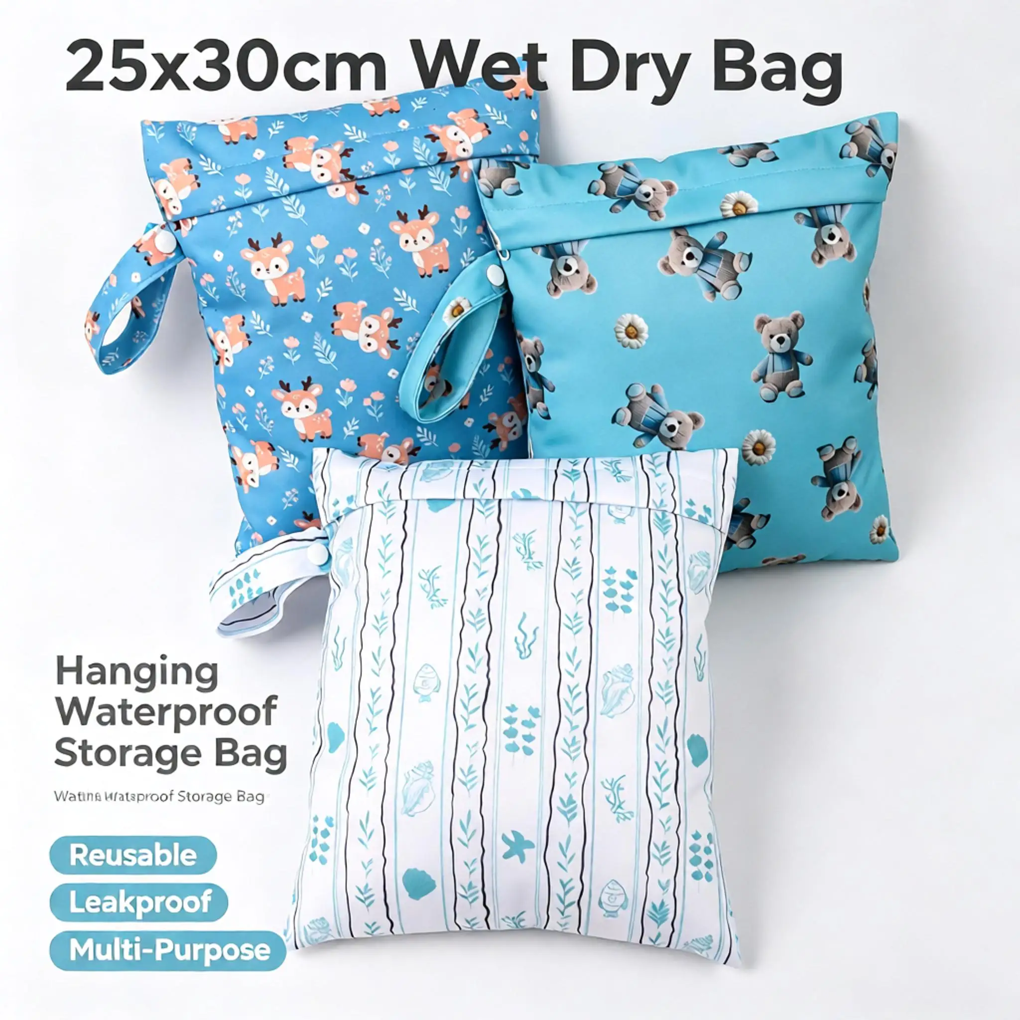 Wet Dry Bag Set Waterproof Storage Hanging Nappy Organizer Portable Maternity Travel Leakproof Reusable Washable