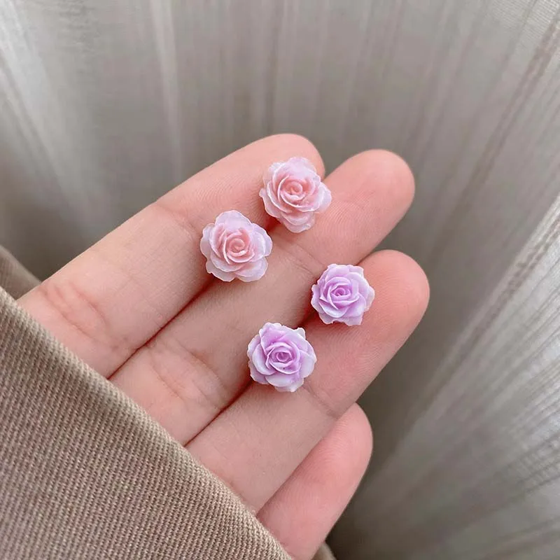 خمر الأحمر المينا زهرة أقراط صغيرة للنساء الفرنسية الحلو لطيف هندسية شخصية ثقب القرط مجوهرات الزفاف