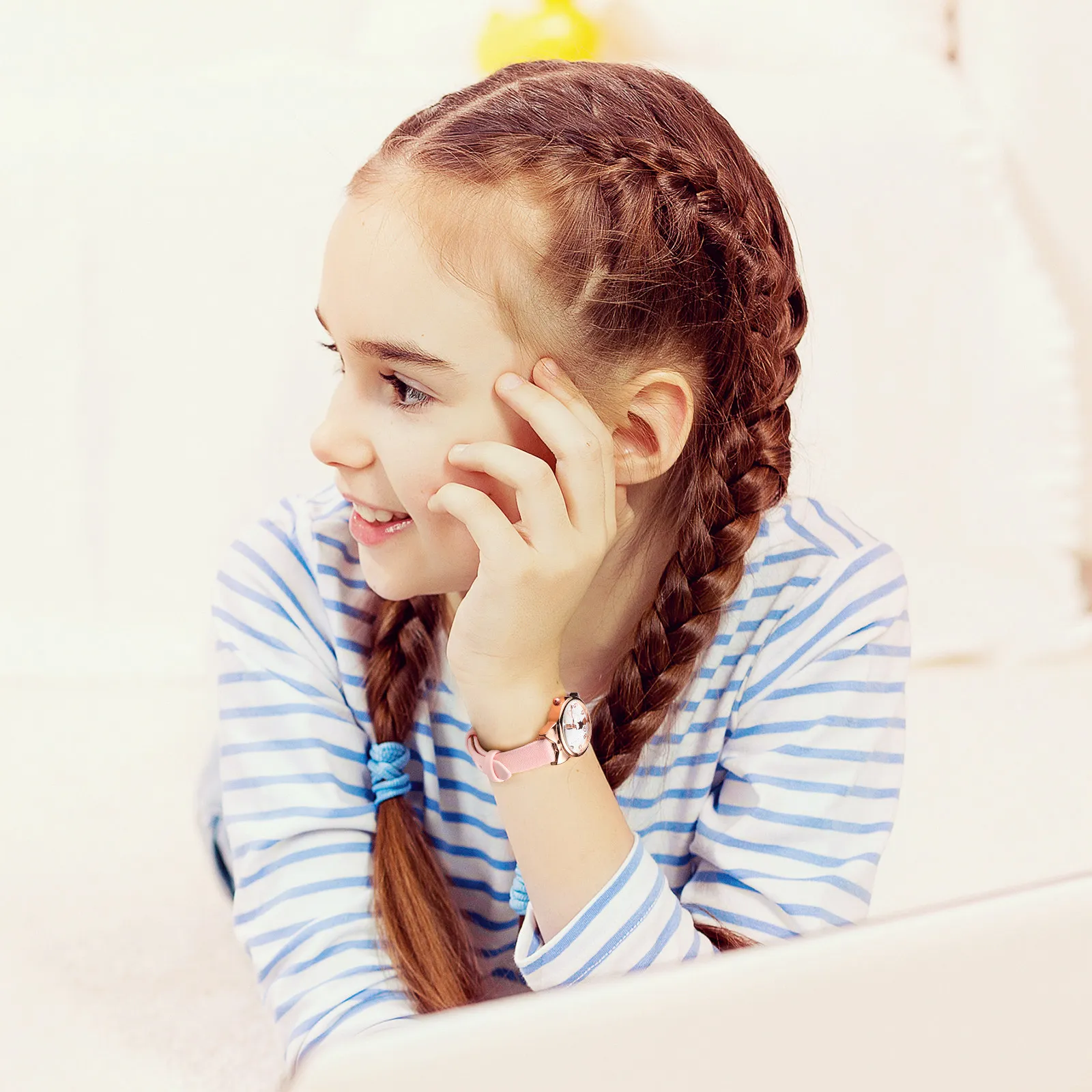 

Часы с розовым ремешком, кварцевые, повседневные, с мультяшным дизайном, декоративные наручные часы