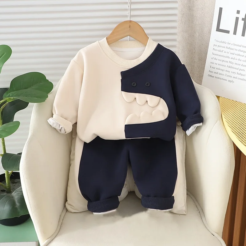 6M-5Years Kids Boys Clothes Sets Casual Tracksuit For Children Korean Boys Autumn Cartoon Patchwork T-shirts + Pants 2 Pcs Suits