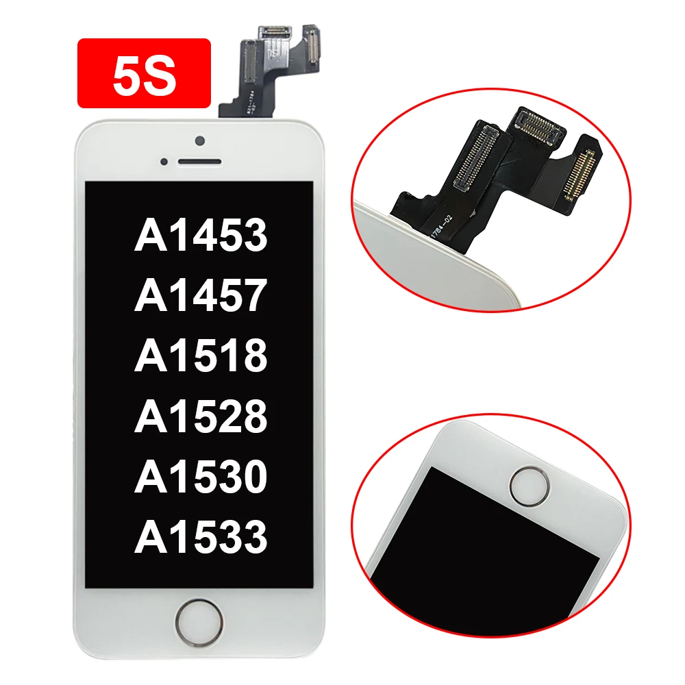 LCD Display For iPhone 5S Full Set Screen Digitizer Assembly A1457 A1453 Replacement With Home Button Front Camera Phone Repair