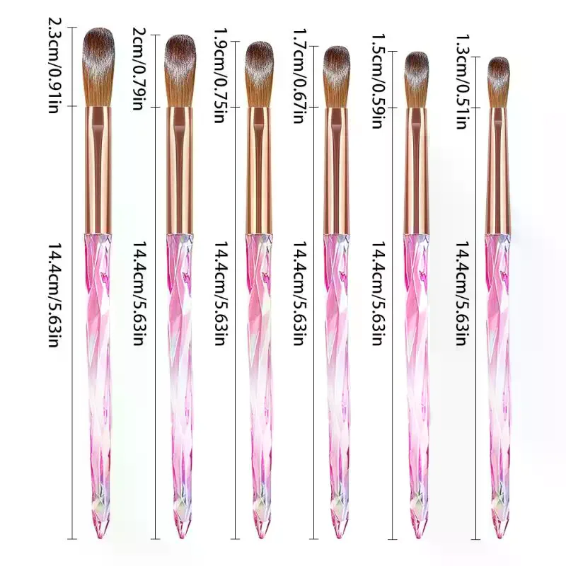 6本のアクリルネイルブラシセット、アクリル塗布用のプロフェッショナルネイルブラシ、アクリルパウダーネイルエクステンション、3Dネイルカービング用