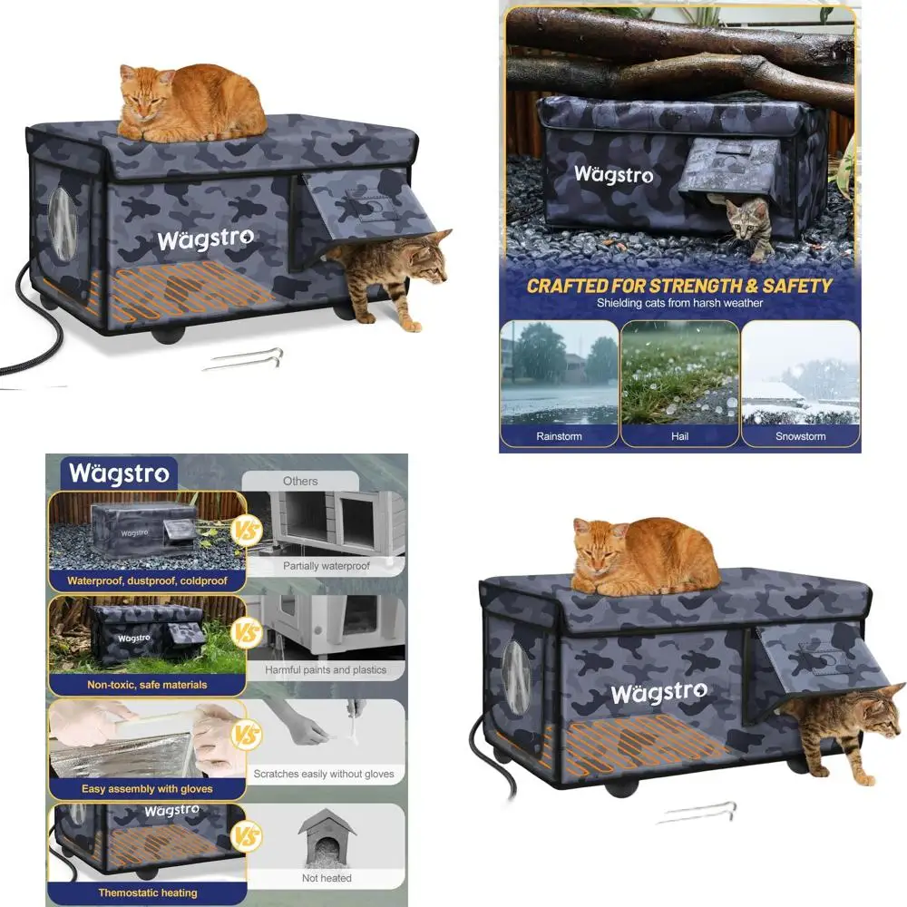 

Waterproof Outdoor Heated Cat House with Escape Door, Insulated Shelter for Feral Cats, Suitable for Winter (Black Camo, 25.2x16