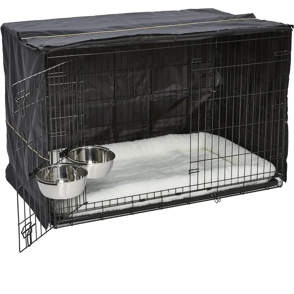 Dog cage,48 inch cage kit is very suitable weighing 90-110 pounds,including  cage, pet bed,2 dog bowls,and dog cage cover