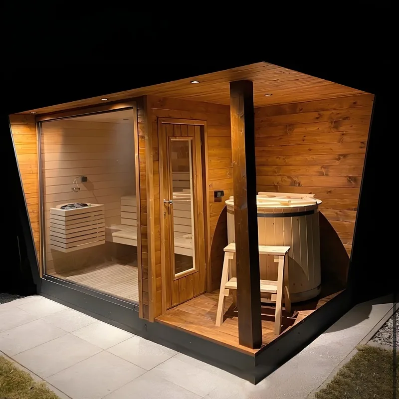 Popular Outdoor Mobile Sauna Room for 4-8 People Electric Traditional Wood Stove Combo Shower Solid Wood Construction Factory