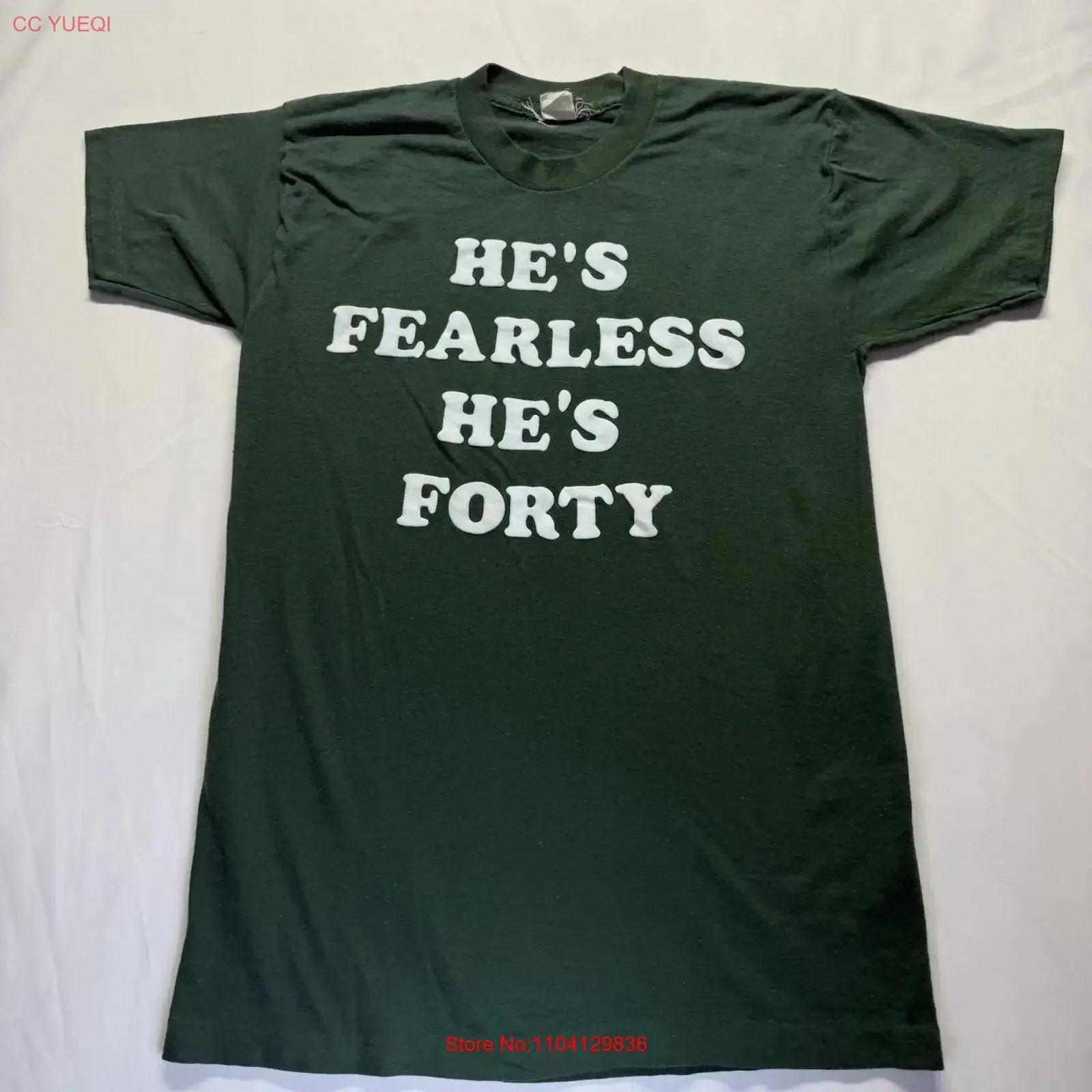 T-shirt vintage des années 80 fabriqué aux États-Unis, motif humoristique « He's fearless forty », haut vintage délavé pour un usage quotidien, unisexe, respirant