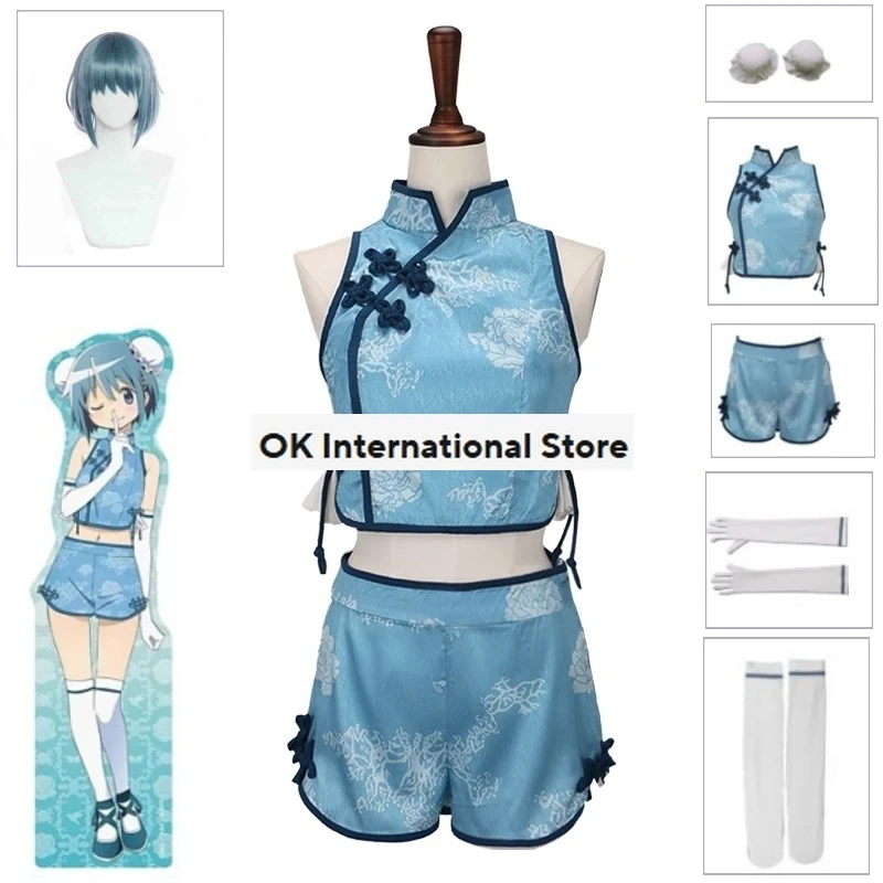 Anime Magical Girl Cosplay Puella Magi Madoka Magica Miki Sayaka Cosplay Costume Women's Chi-pao Chinese Cheongsam Top Shorts