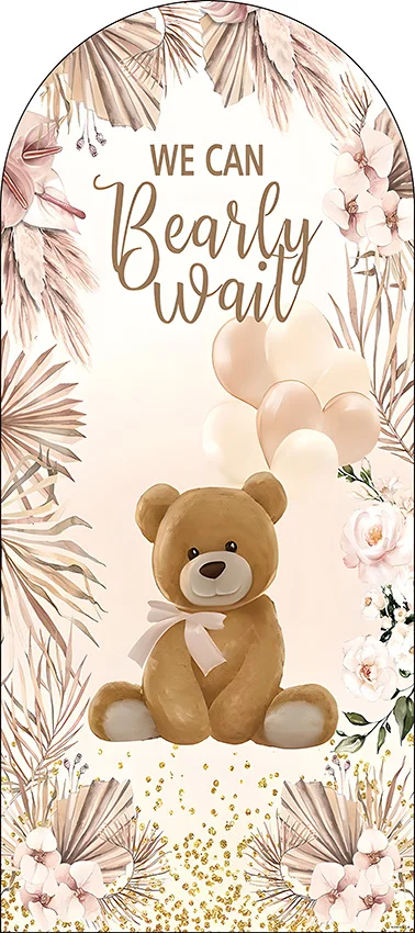 Mehofond لعبة الدب قوس خلفية غطاء يمكننا الانتظار حفلة استحمام الطفل صورة بوهو الأزهار العشب بالون ديكور الخلفية