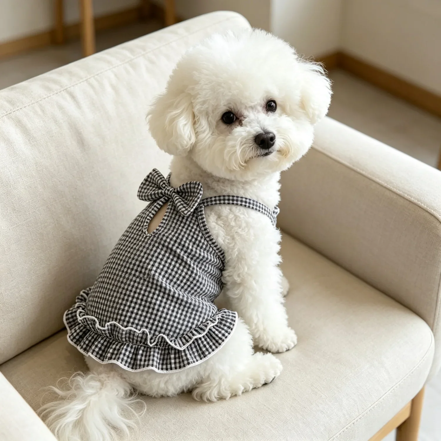 1 Stück Sommer-Haustierkleidung für kleine Hunde, niedliches gerüschtes gestreiftes Hundetanktop, atmungsaktive Welpenweste, süße Rüschen-Hundebekleidung – Detail 2