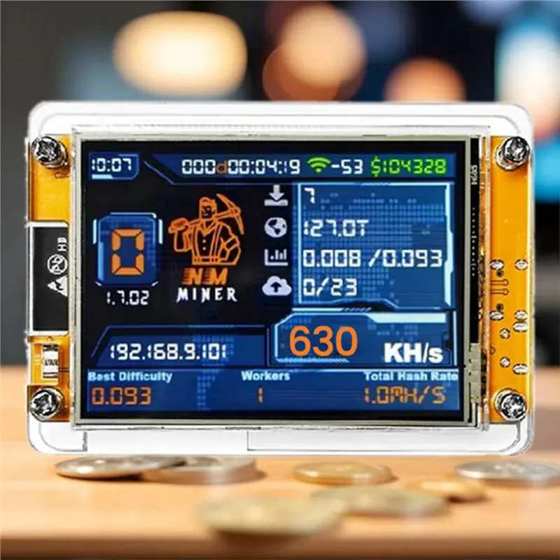 ABKJ-Smart Display 2.4 Inch Bitcoin Crypto Solo Lottery Miner 630KH/S Nerdminer Upgraded Harshrate Nmminer Nerdminer