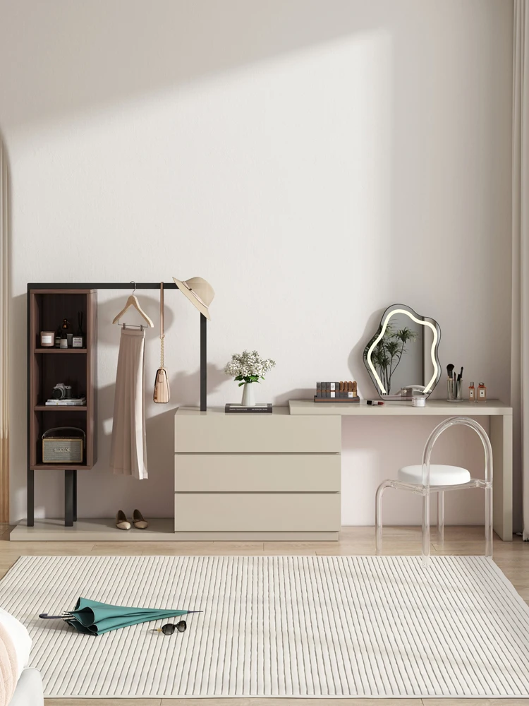 YY Integrated Floor Clothes Rack Simple Dresser Chest of Drawers Dressing Mirror Combination