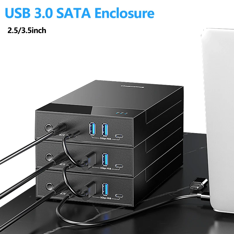 USB 3.0 20TB SATA Enclosure Hard Drive Docking Station USB Ports External Hard Drive Box for 3.5 2.5 Inch SATA SSD HDD Case