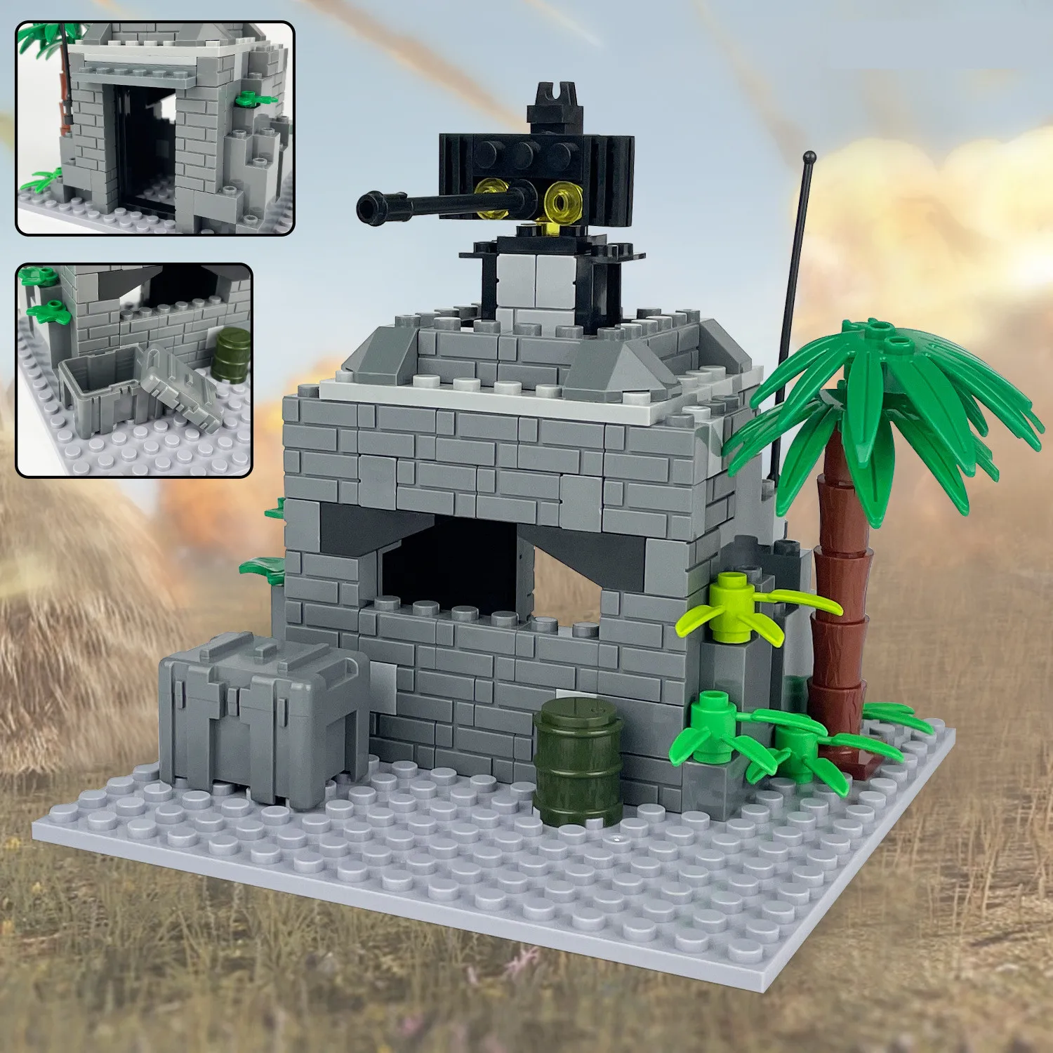 WW2 Esercito tedesco Fortezza Bunker Difesa da parete Base militare Blocchi di costruzione Compatibilità mini Figura Torre Scena Mattoni Giocattolo