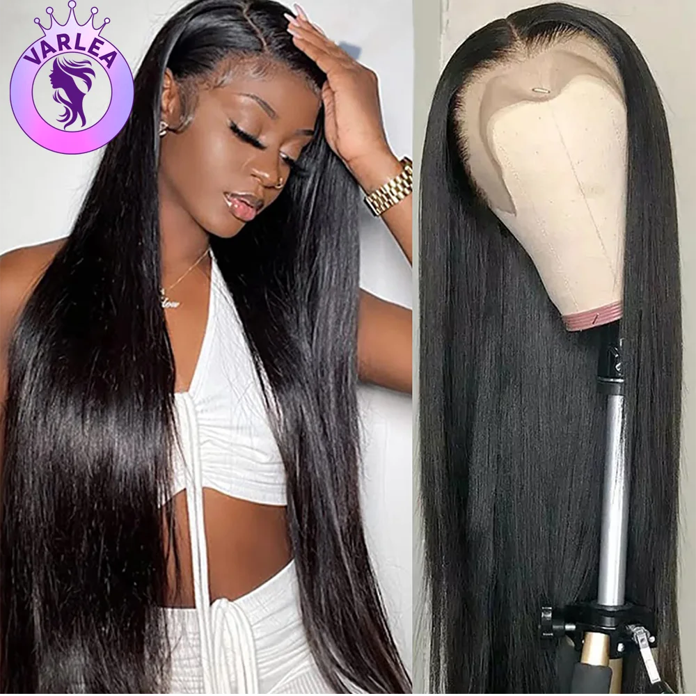 Perruque Lace Front Wig sans colle naturelle, cheveux lisses, 13x4, 13x6, HD, 30 pouces, pre-plucked, densité 180