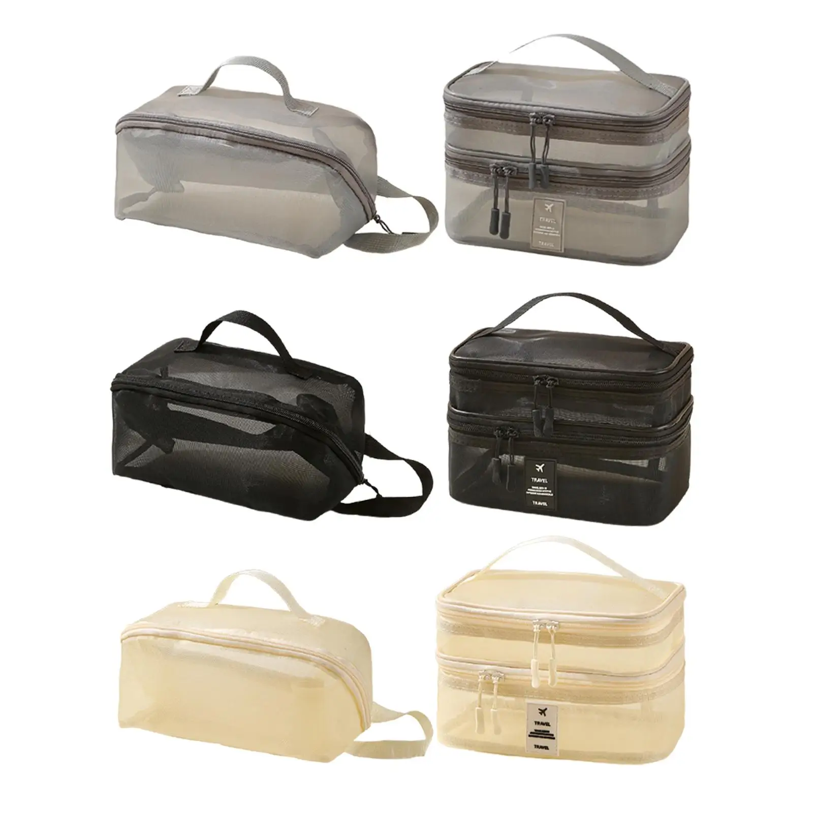 حقيبة مكياج شبكية مكونة من قطعتين، أساسيات السفر المحمولة للنزهات الخارجية في صالة الألعاب الرياضية #1