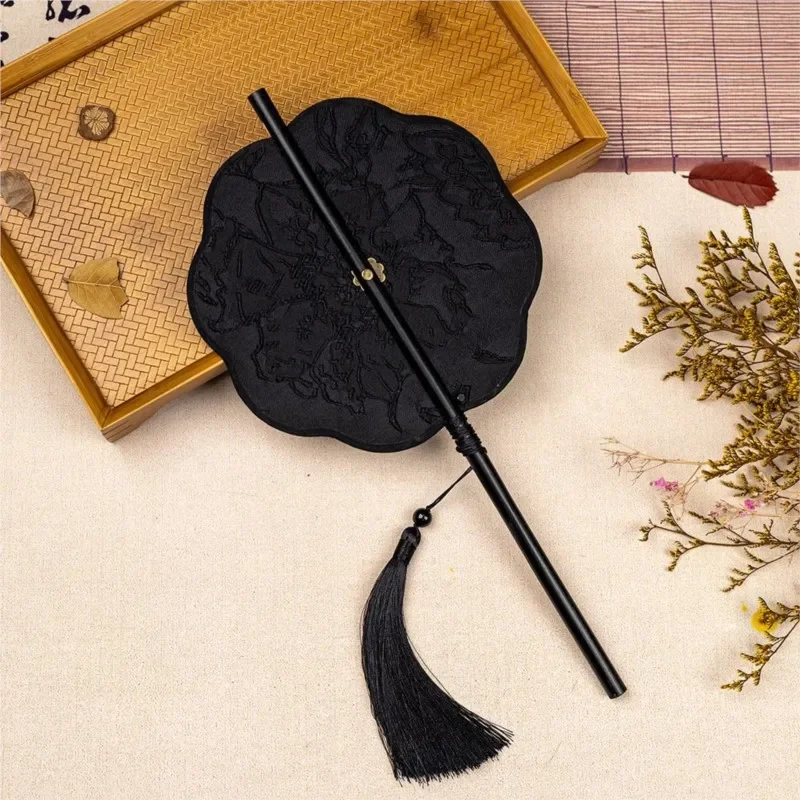 Mini Waist Fan Chinese Classical Style Rollable Bamboo Pole Fan Compact Portable Hanfu Folding Fan