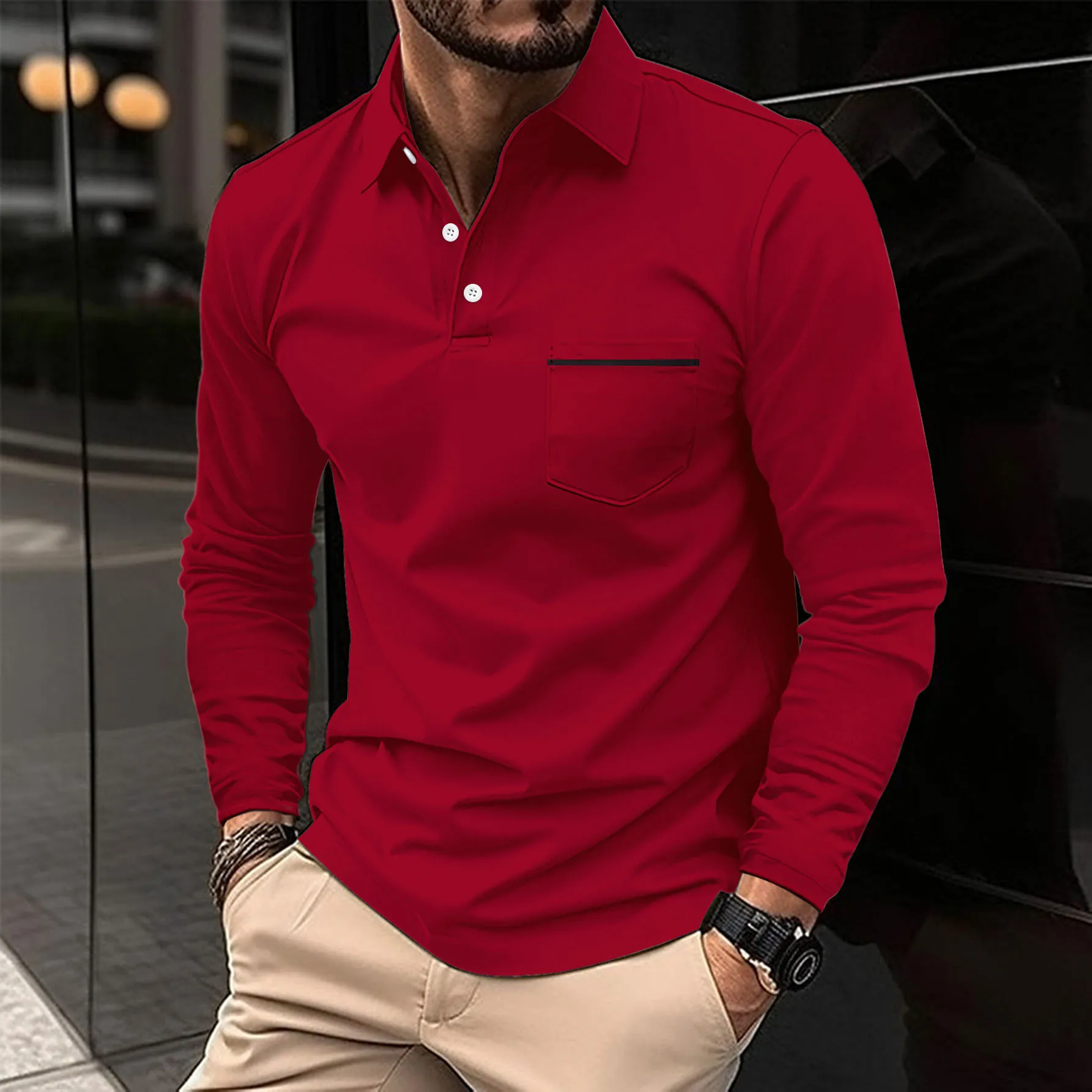 Spring and autumn new men\'s lapel pocket long sleeve Polo shirt moisture absorption high quality men\'s shirt S-3XL