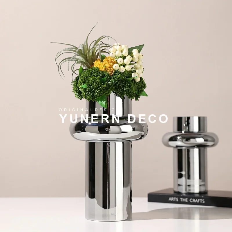 

Modern electroplated glass vase ornaments model room home living room, dining table, soft decoration floral arranger