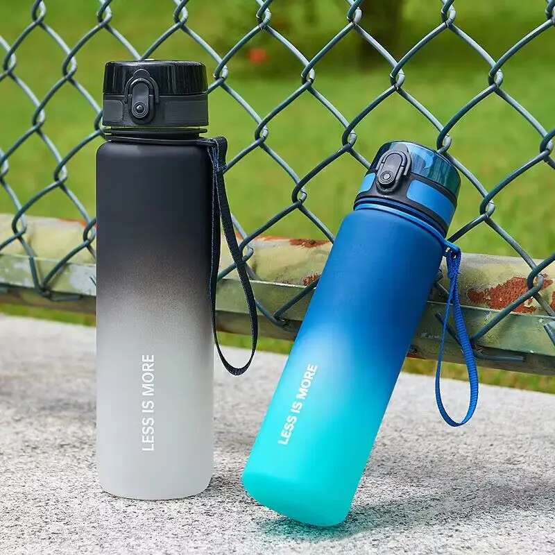 1PC 1000ML Large Capacity Sports Water Bottle Direct Drink Gradient Water Jugs Colorful Plastic Carry Cup with Handle Kettle