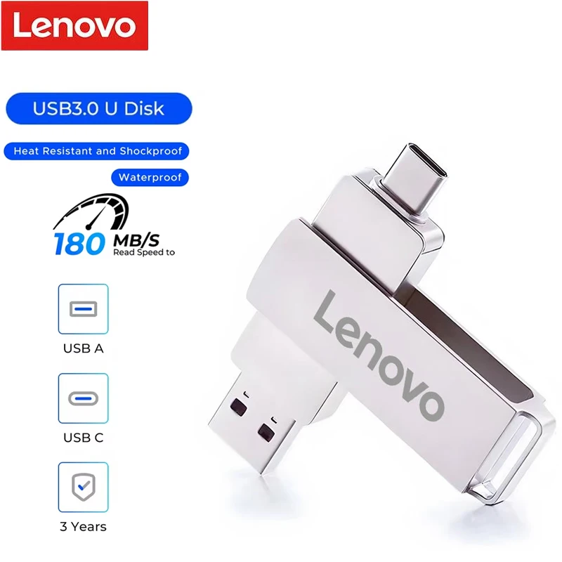 

Lenovo 2 in 1 Flash Drives USB 3.0 High Speed Metal Pendrive 64TB OTG Type C USB A Dual Flash Disk for Phone MacBook Android