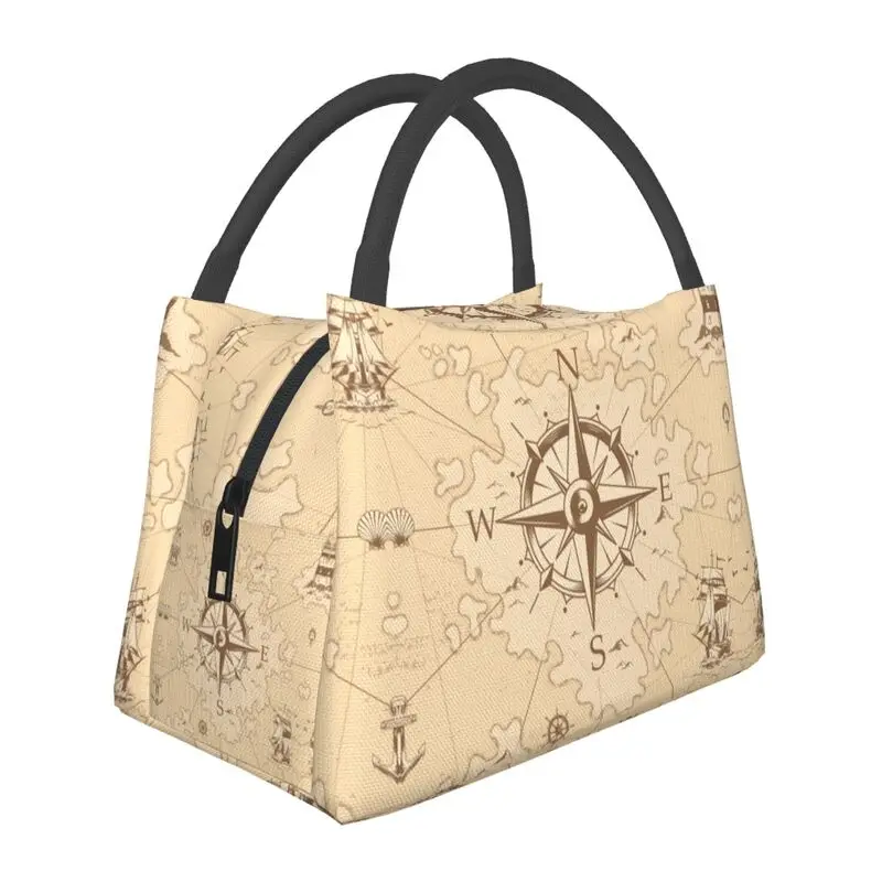 Custom Vintage Pirate's Map Insulated Lunch Bags for Nautical Compass Sailor Thermal Cooler Lunch Box Beach Camping Travel