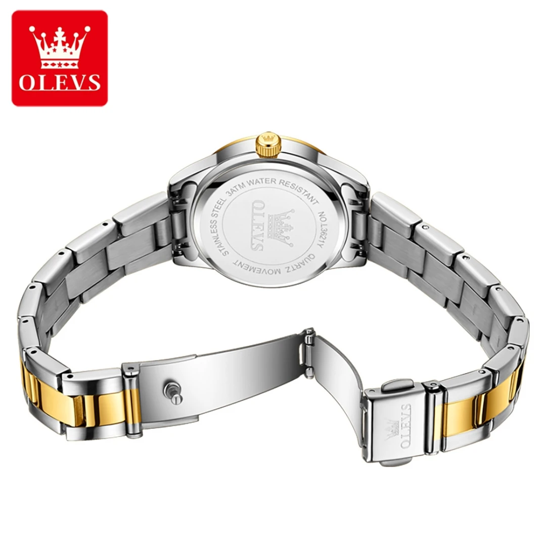 OLEVS-Montre-bracelet à quartz en acier inoxydable, cadran rond, affichage de la semaine, calendrier Shoous, cadeau de mode, 3621