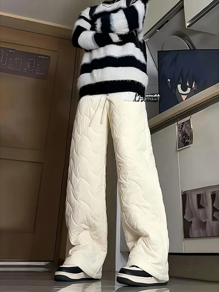 

Мужские утепленные хлопковые брюки на флисовой подкладке с ромбовидным узором, осенне-зимняя верхняя одежда, теплая, морозостойкая, с отделкой из овечьего меха, повседневные, свободного кроя.