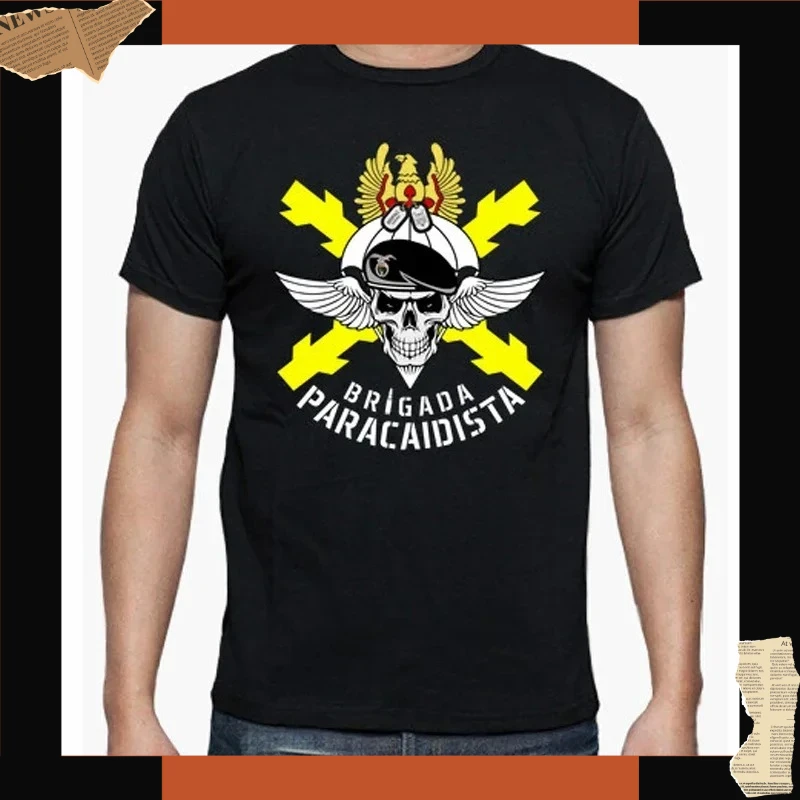 Camiseta de la Brigada de Paracaidistas Española con cruz y calavera de color burdeos, 100% algodón, cuello redondo, manga corta, camiseta informal de verano para hombre, ropa de calle