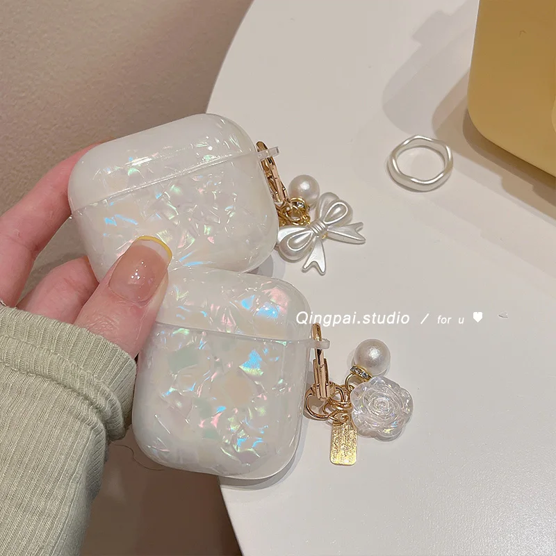 For apple AirPods 4 Case Dreamy White TPU Earphones Case For AirPods 3 Pro 2nd Headset Box Cover Cute Shell Butterfly keychain