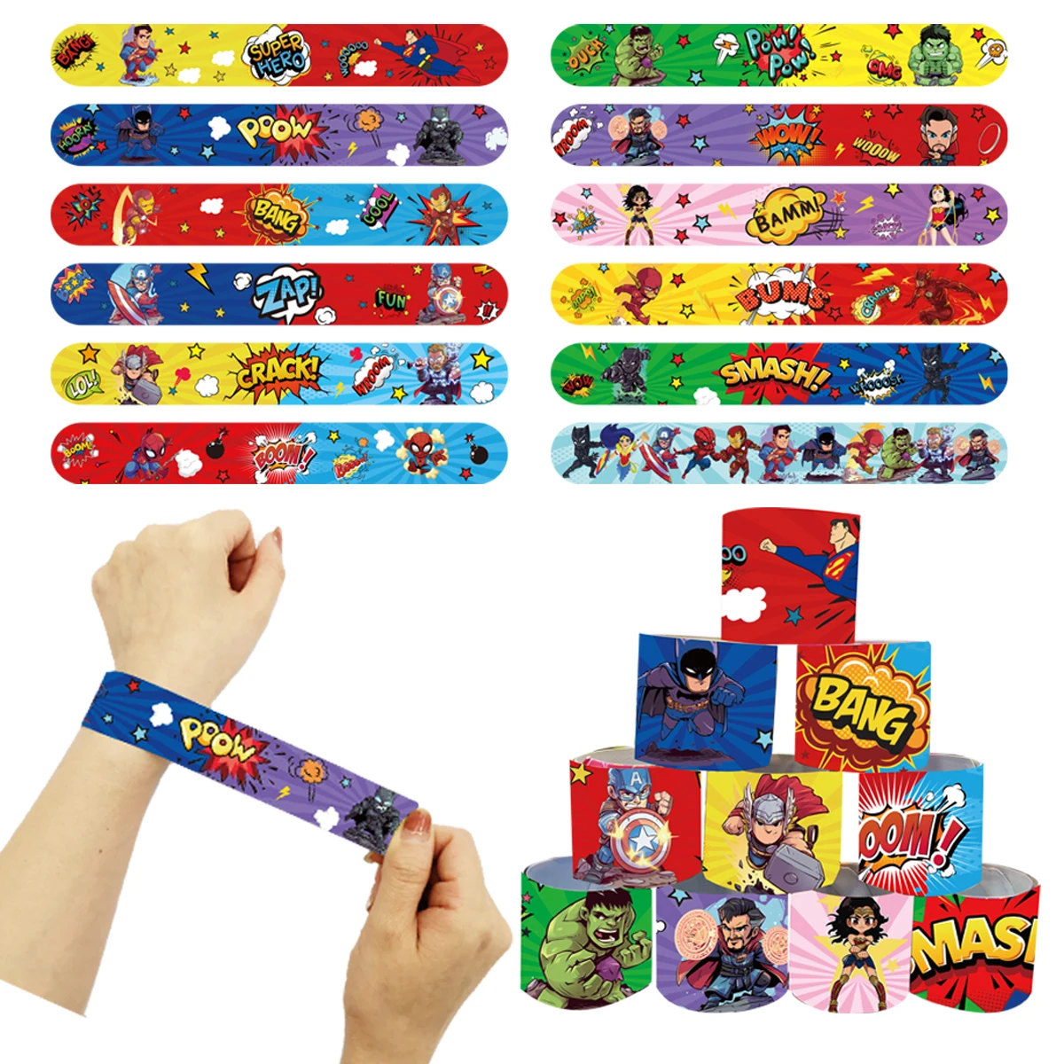 

12/24/36pcs The Avengers Slap Bracelets Superhero Party Favors Gifts Snap Band Party Supplies Children's Birthday Souvenirs Deco