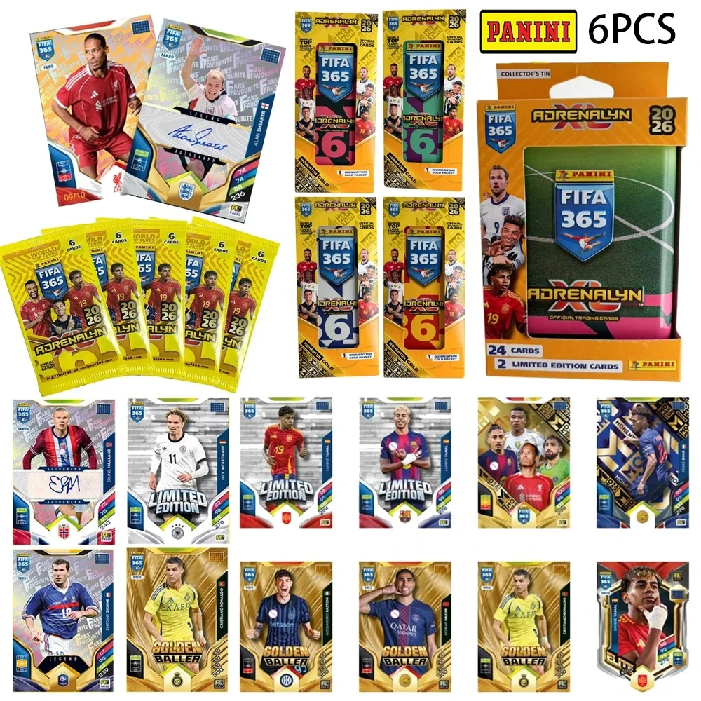 

Коллекционные карточки PANINI 2026 365 6PCS/BACK с автографами футболистов: Месси, Роналду, Неймар, Мбаппе, Беллингем, Модрич. Подарок на праздник.