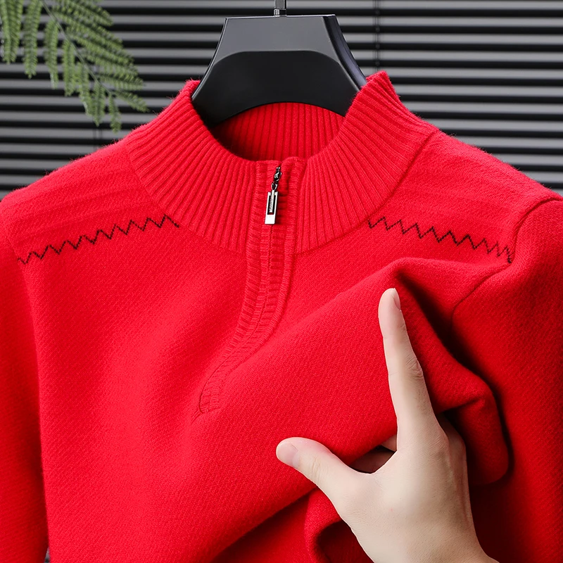 Nouveau 2025 Pure laine hommes demi-col roulé pull à glissière automne et hiver moyen-âge épaississement