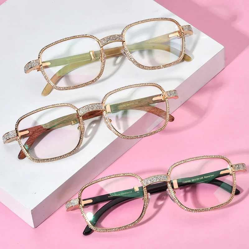 LONSY Fashion Diamond Buffalo Horn Glasses Frames For Women Luxury Brand Designer Eyewear Blocking Optical Spectacle Eyeglass