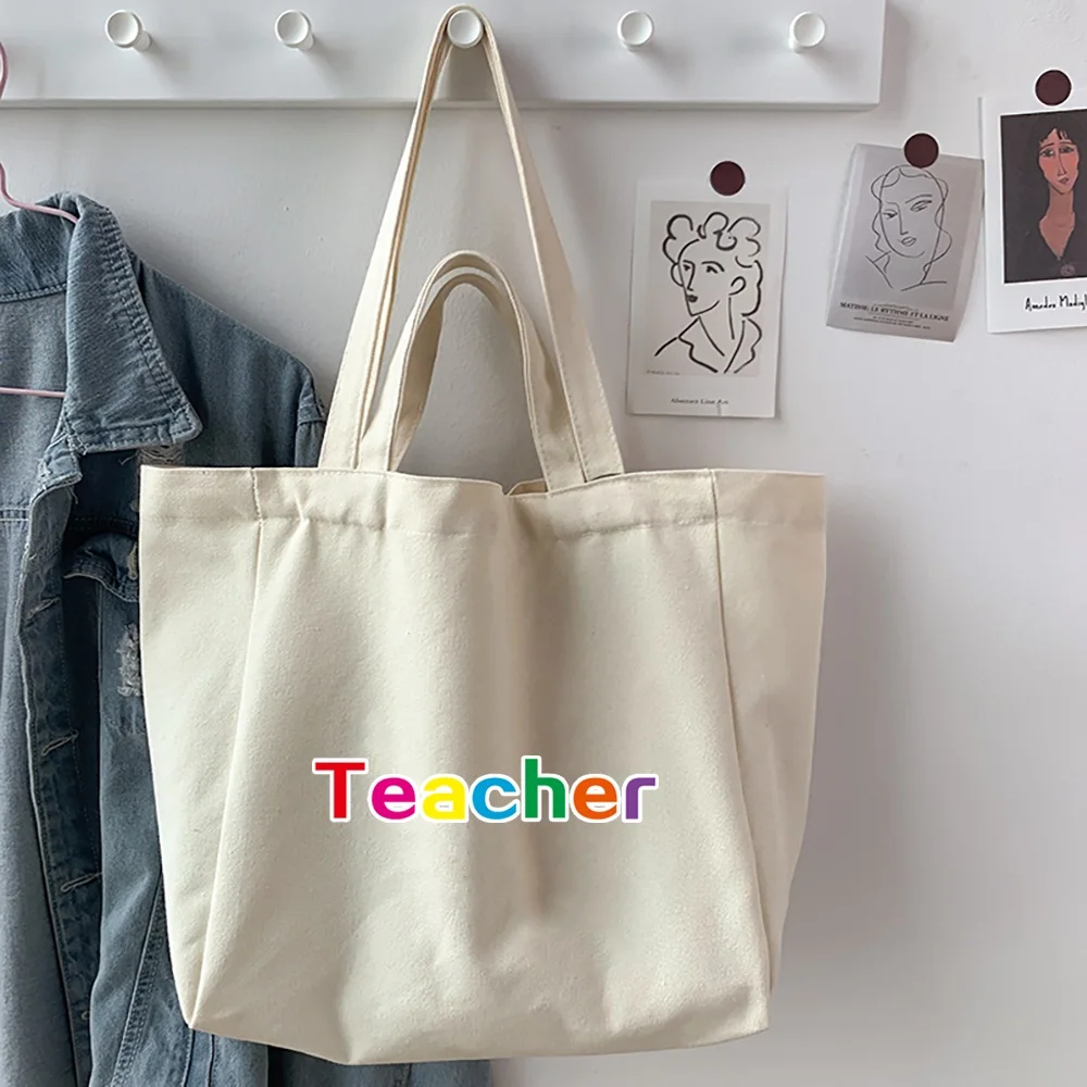 Women's Shopper Handbag Bags 2025 Canvas Harajuku Teacher Printed Shoulder Bags Reusable Casual Eco Grocery Tote Bags