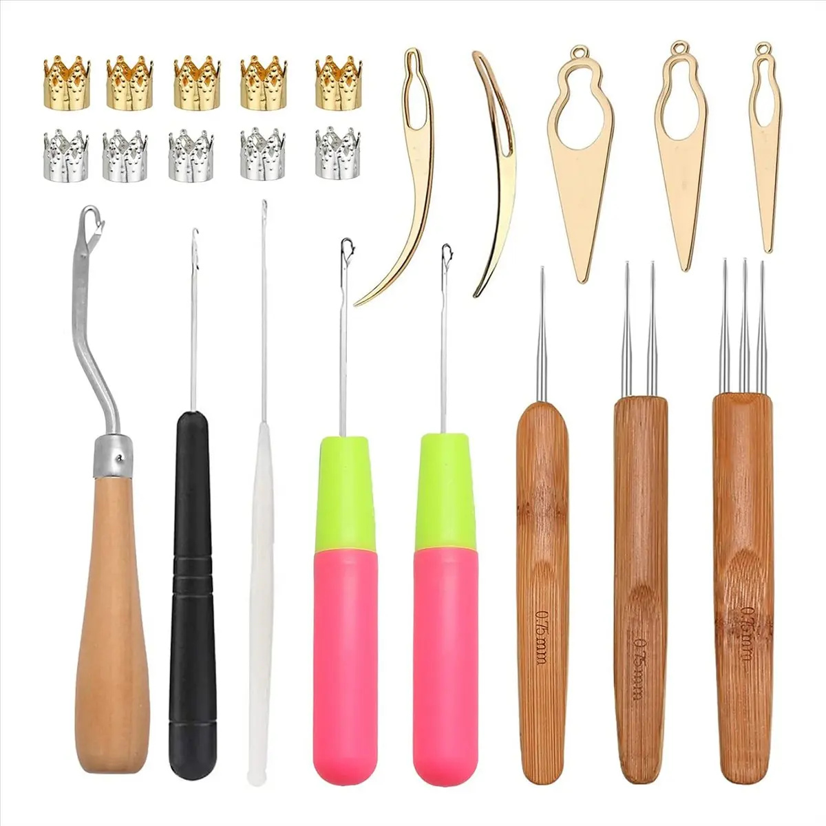 ABZT Dreadlock Crochet Hook ,100 Pieces Dreadlocks Hair Ring, 5 Pieces Hook Crochet Needles, Dreadlocks Crochet Hook