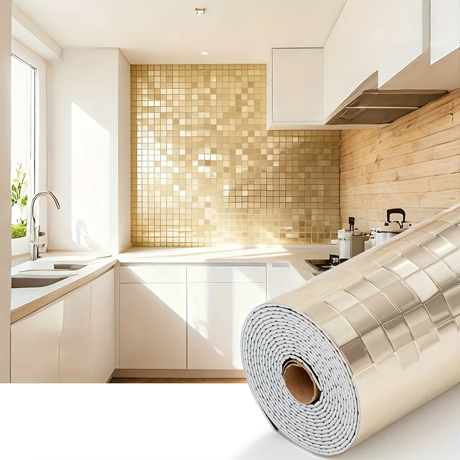 1 Roll 40x300cm Mosaic Wall Sticker，Grid Wall PanelVinyl Material，Peel and Stick，Waterproof，Wear-Resistant，Suitable for Bathroom