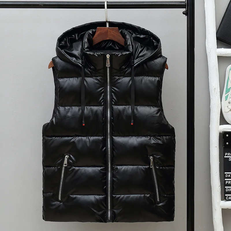 Giacca senza maniche imbottita da uomo Gilet invernale in cotone termico addensato caldo lucido foderato in pile streetwear stile coreano casual
